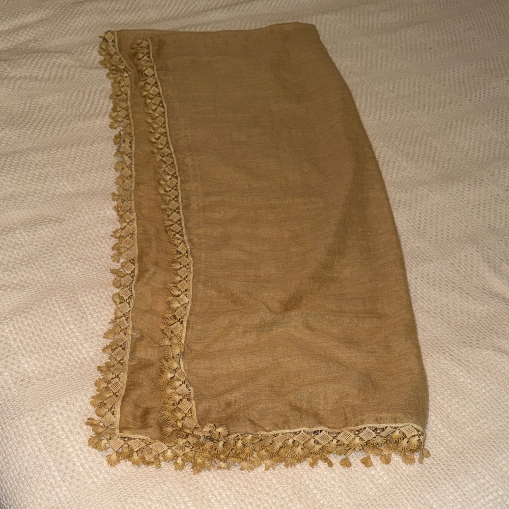 World Market Beige Tassel Trim Scarf